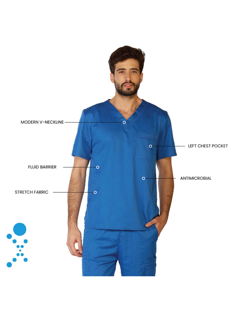 Life Threads Scrubs Men's Contego V-Neck Top Royal Blue | scrub-supply.com