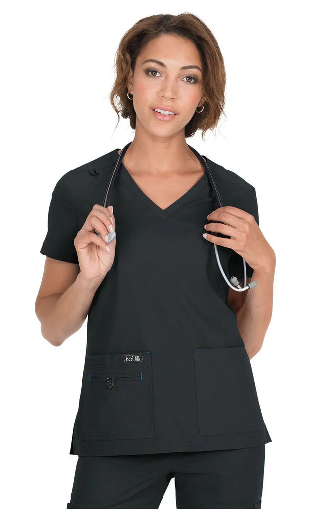 Koi Scrubs Becca Top Black | scrub-supply.com