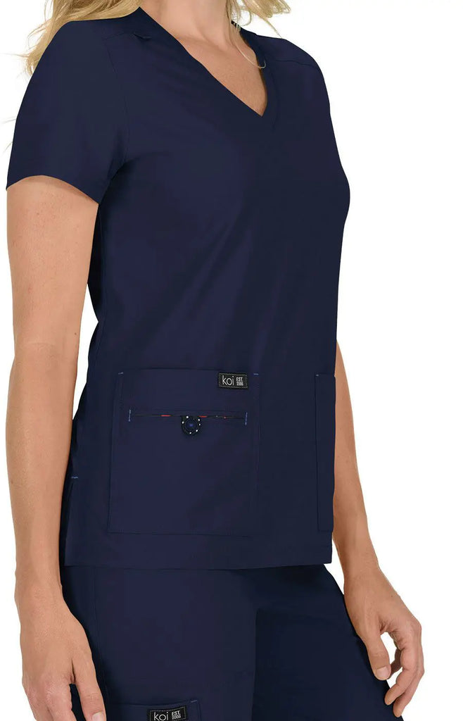 Koi Scrubs Becca Top Navy | scrub-supply.com