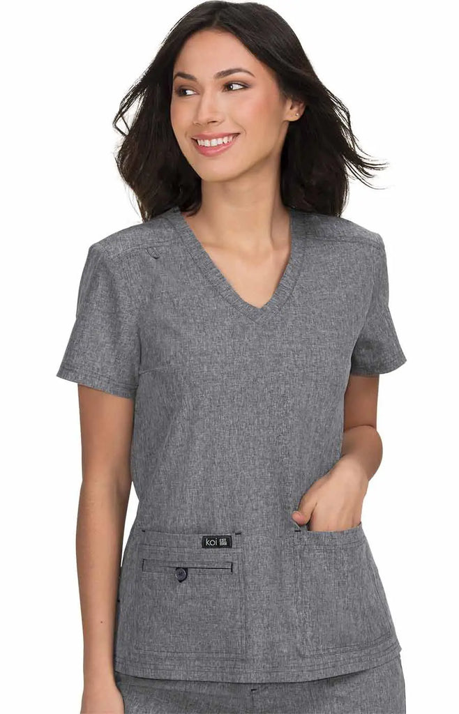 Koi Scrubs Becca Top Heather Grey | scrub-supply.com