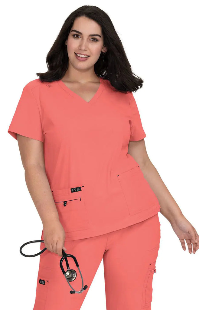 Koi Scrubs Becca Top Coral | scrub-supply.com