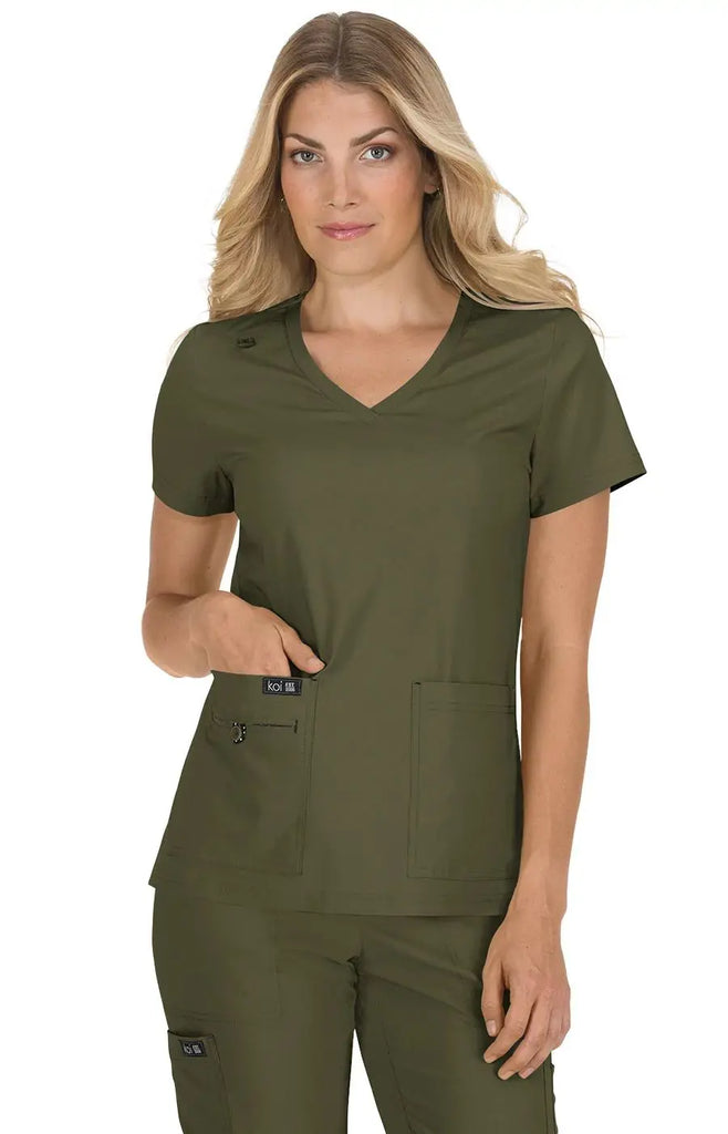 Koi Scrubs Becca Top Olive Green | scrub-supply.com