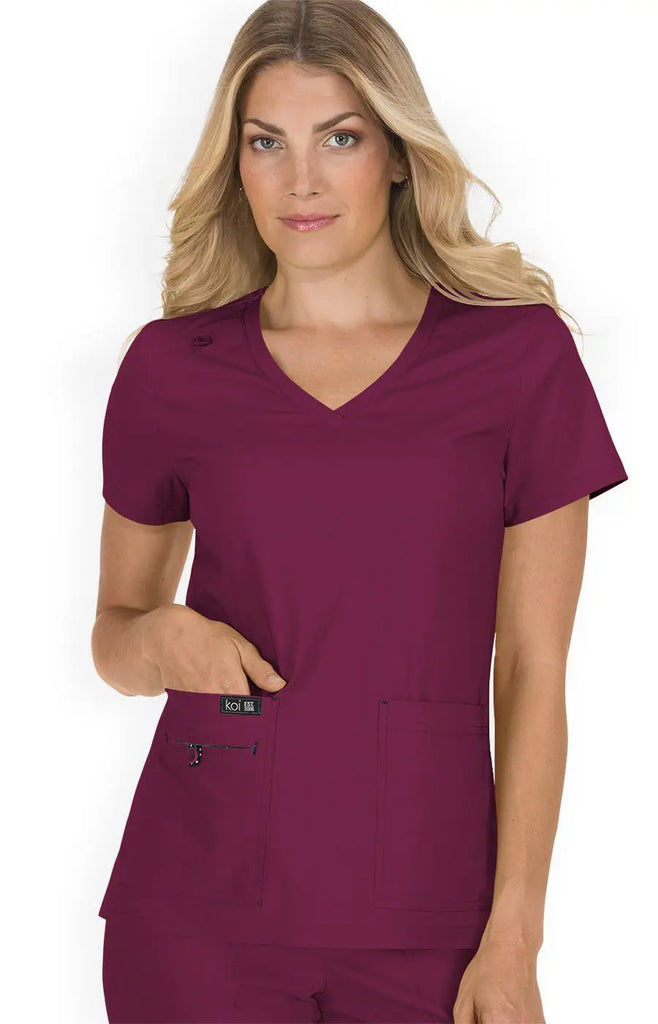 Koi Scrubs Becca Top Wine | scrub-supply.com