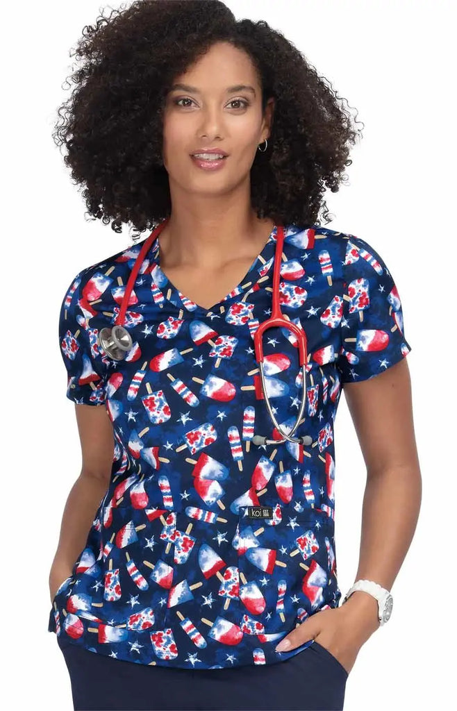 Koi Scrubs Women's Leslie Top American Pops | scrub-supply.com