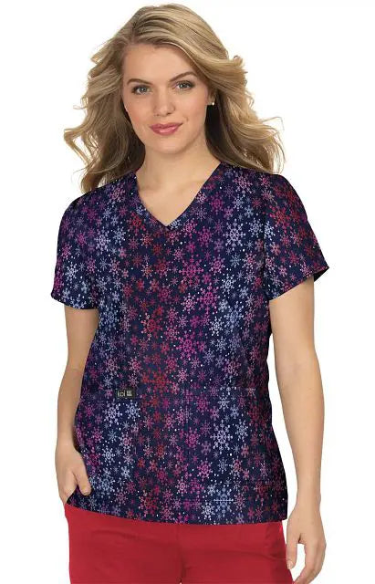 Koi Scrubs Women's Leslie Top Snow Flakes | scrub-supply.com