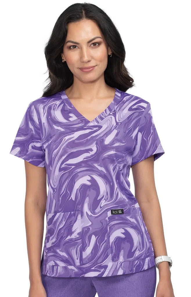 Koi Scrubs Women's Leslie Top Wisteria All Over Marble | scrub-supply.com