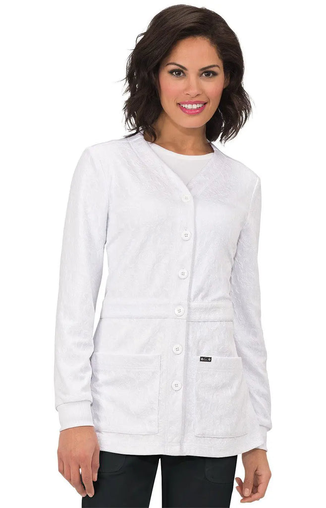 Koi Scrubs Claire Sweater White | scrub-supply.com