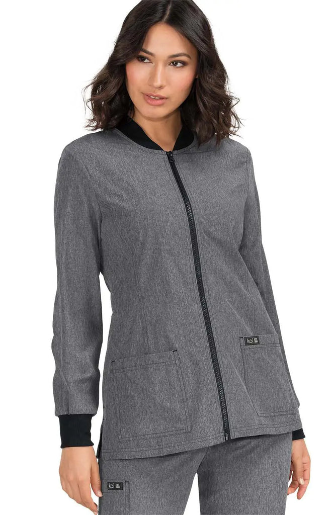 Koi Scrubs Andrea Jacket Heather Grey | scrub-supply.com