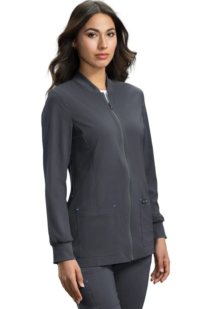 Koi Scrubs Women's Andrea Jacket Charcoal | scrub-supply.com