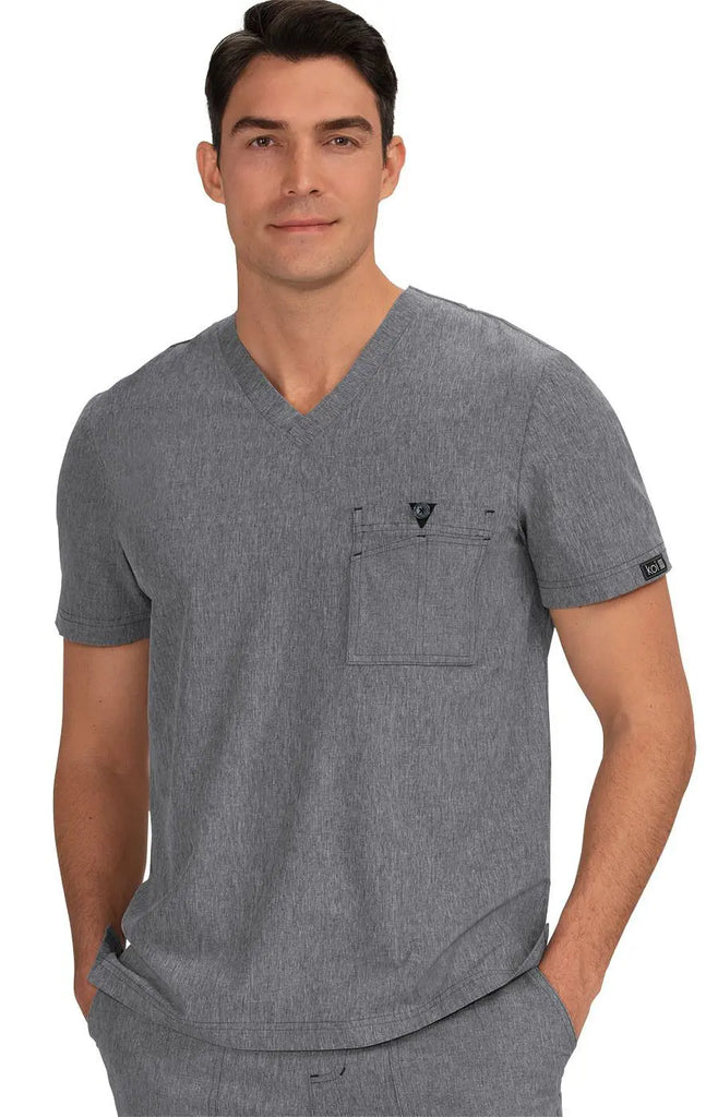 Koi Scrubs Bryan Top Heather Grey | scrub-supply.com