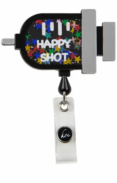 Koi Scrubs Shaker Badges Happy Shot | scrub-supply.com