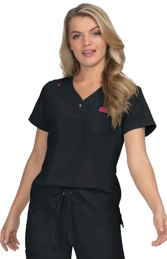 Koi Scrubs Rosemary Top Black | scrub-supply.com