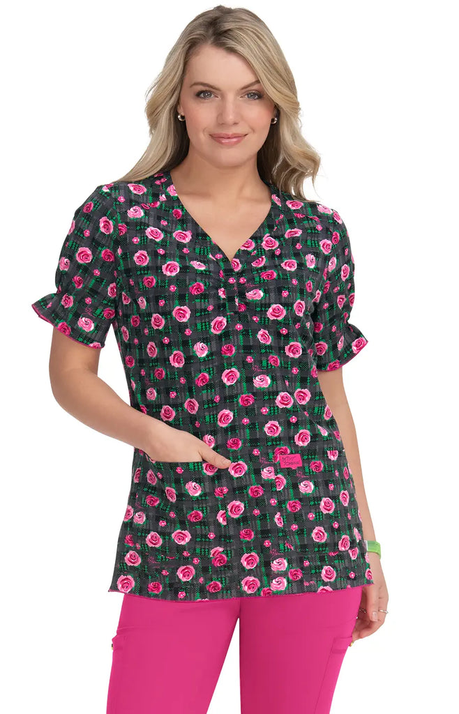 Koi Scrubs Canola Top Cozy Roses | scrub-supply.com