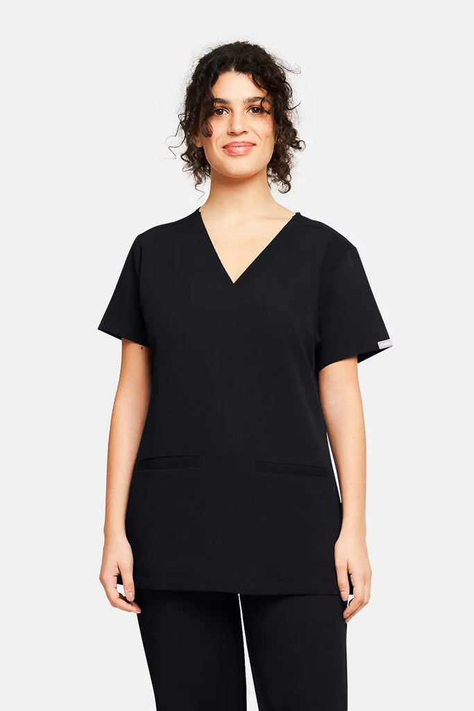 Simki Scrubs Ari Two Pocket Scrub Top Black | scrub-supply.com