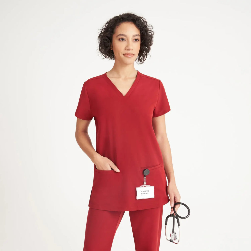 Simki Scrubs Ari Two Pocket Scrub Top Burgundy | scrub-supply.com