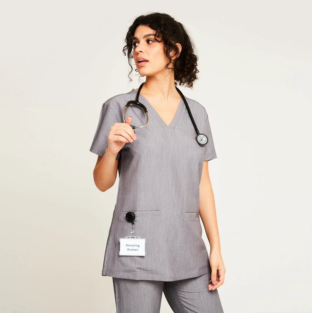 Simki Scrubs Ari Two Pocket Scrub Top Charcoal | scrub-supply.com