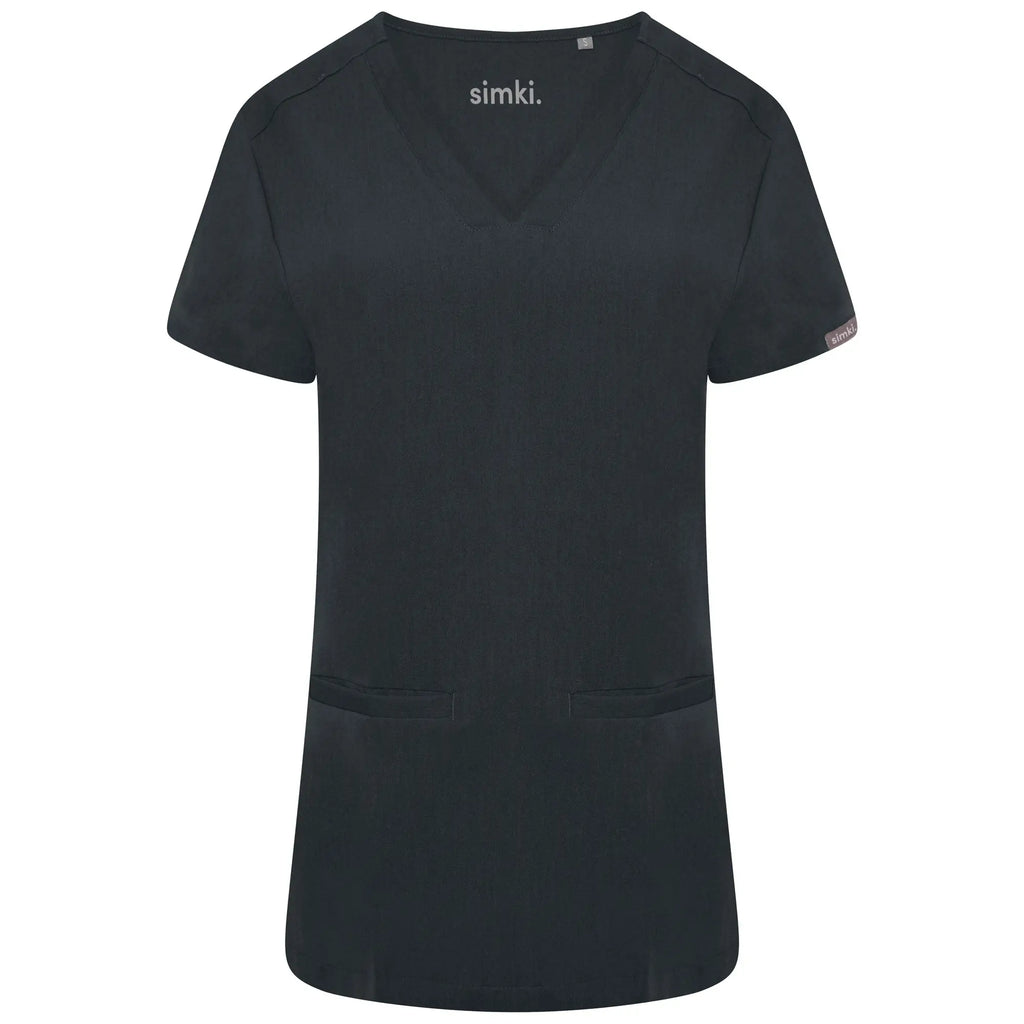 Simki Scrubs Ari Two Pocket Scrub Top Soft Black | scrub-supply.com