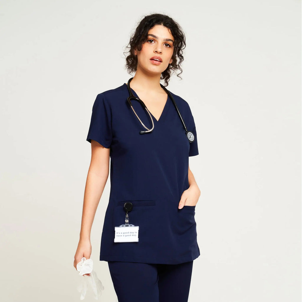 Simki Scrubs Ari Two Pocket Scrub Top Navy | scrub-supply.com