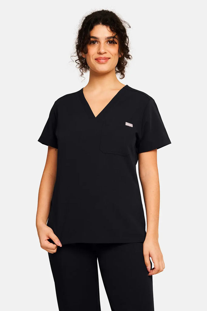 Simki Scrubs Nova One Pocket Scrub Top Black | scrub-supply.com