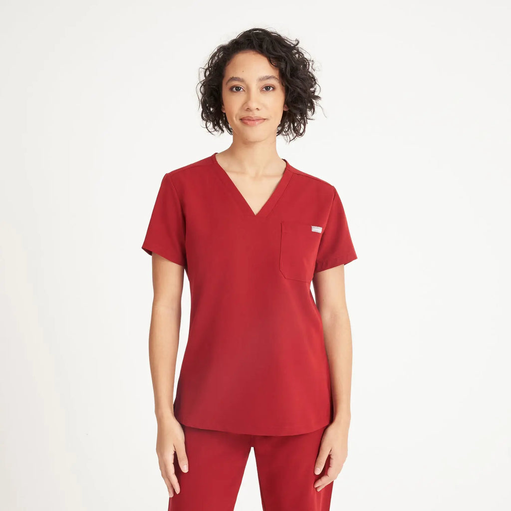 Simki Scrubs Nova One Pocket Scrub Top Burgundy | scrub-supply.com