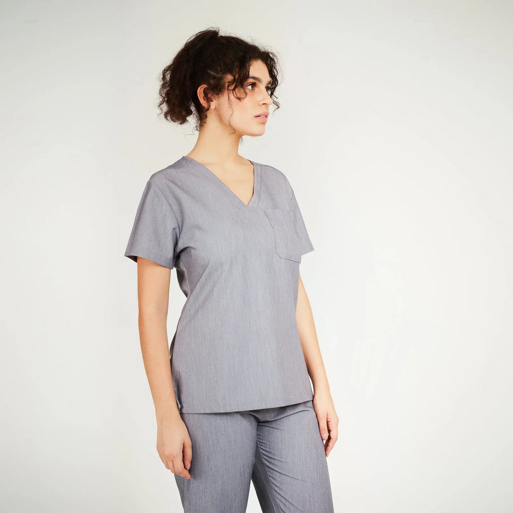 Simki Scrubs Nova One Pocket Scrub Top Charcoal | scrub-supply.com