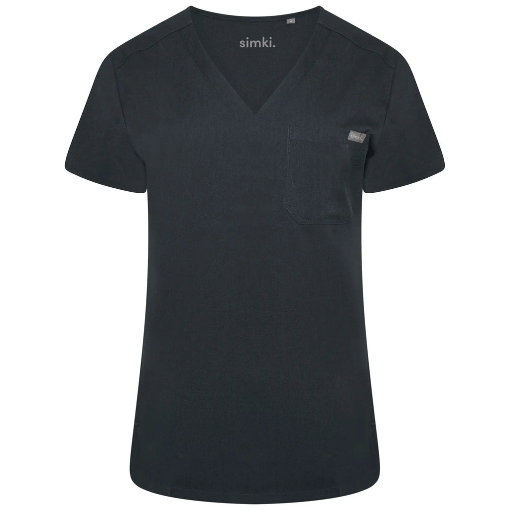 Simki Scrubs Nova One Pocket Scrub Top Soft Black | scrub-supply.com