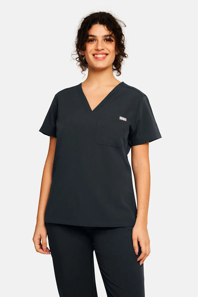 Simki Scrubs Nova One Pocket Scrub Top Soft Black | scrub-supply.com