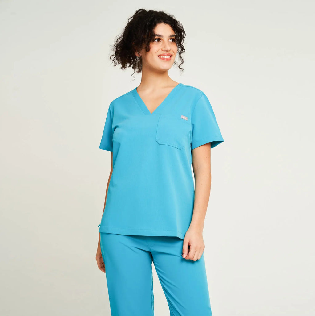 Simki Scrubs Nova One Pocket Scrub Top Teal | scrub-supply.com