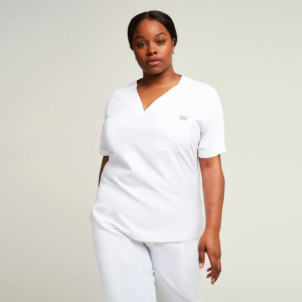 Simki Scrubs Nova One Pocket Scrub Top White | scrub-supply.com