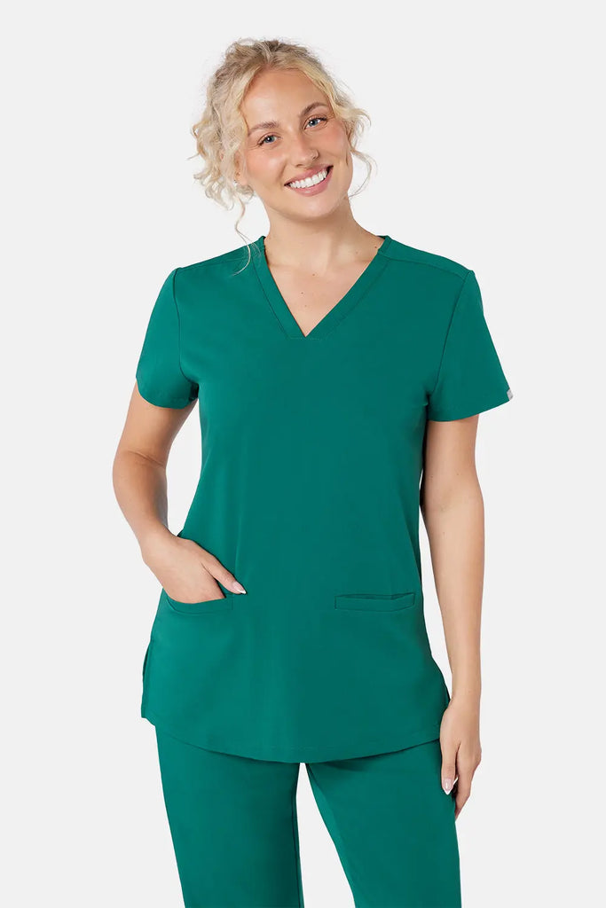 Simki Scrubs Women's Ari Two Pocket Scrub Top Hunter Green | scrub-supply.com
