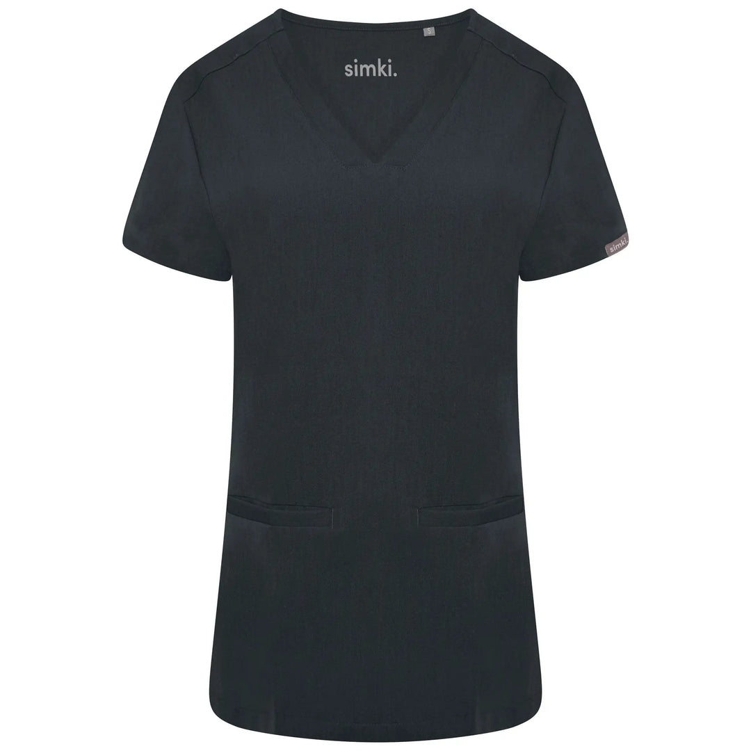 Simki Scrubs Women's Ari Two Pocket Scrub Top Soft Black | scrub-supply.com