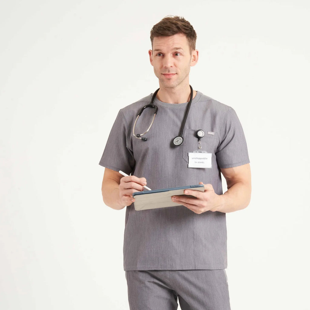 Simki Scrubs Men's Miles Scrub Top Charcoal | scrub-supply.com