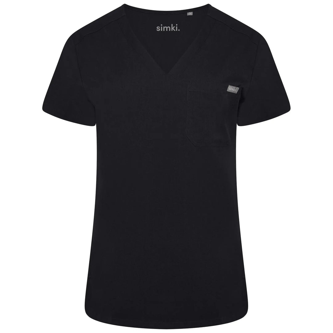 Simki Scrubs Women's Nova One Pocket Scrub Top Black | scrub-supply.com