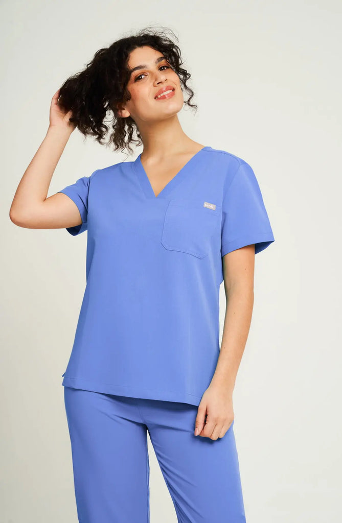 Simki Scrubs Women's Nova One Pocket Scrub Top Ceil Blue | scrub-supply.com