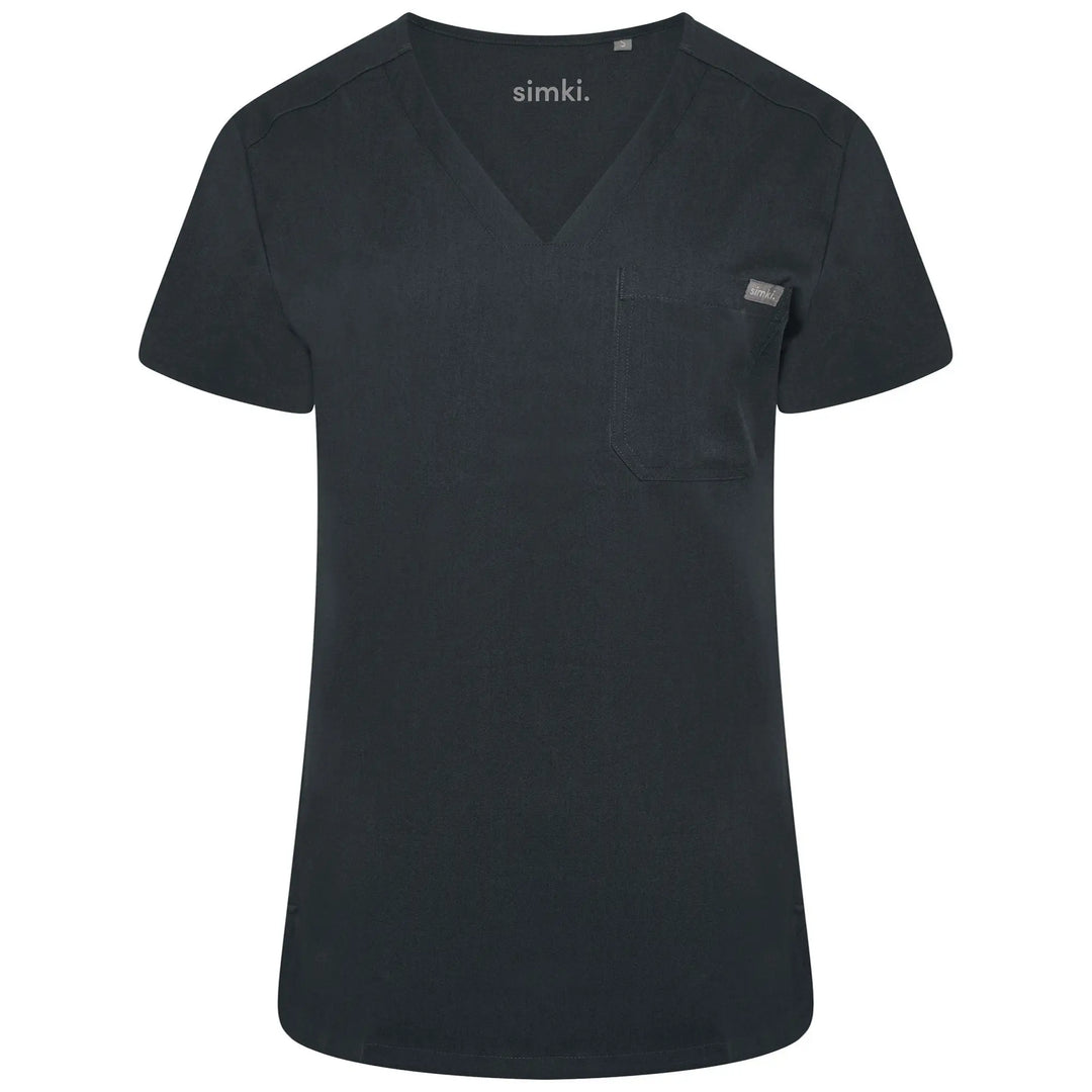 Simki Scrubs Women's Nova One Pocket Scrub Top Soft Black | scrub-supply.com