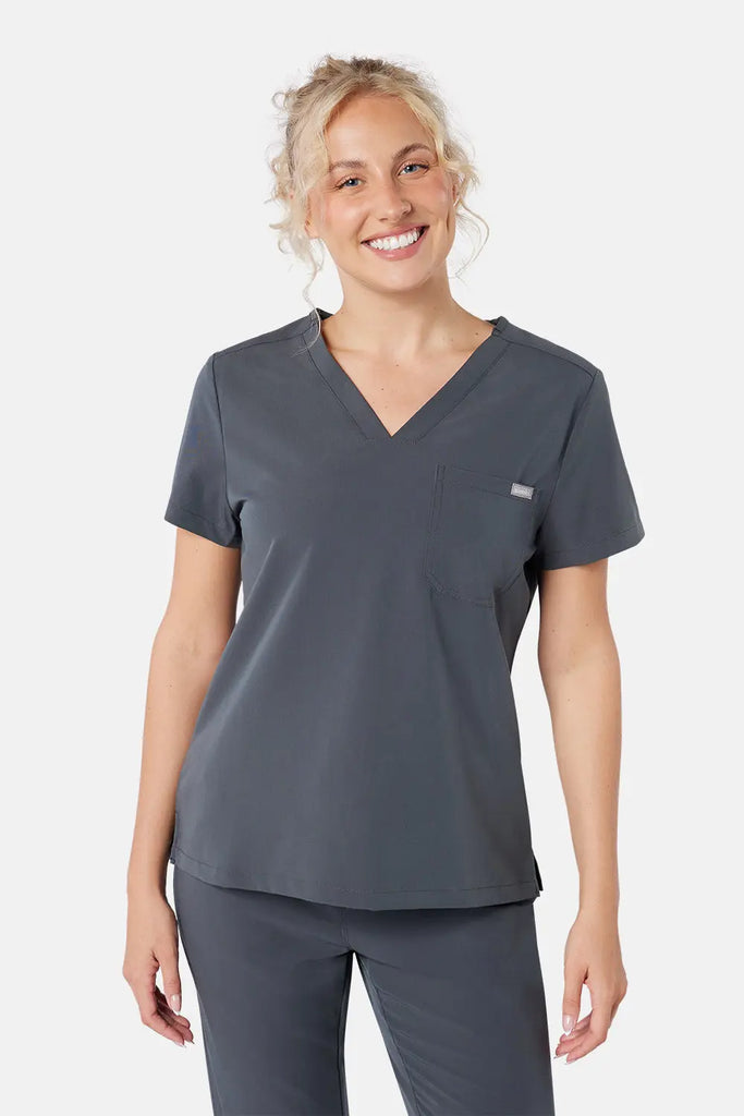 Simki Scrubs Women's Nova One Pocket Scrub Top Pewter | scrub-supply.com