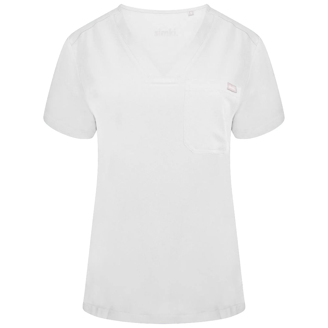Simki Scrubs Women's Nova One Pocket Scrub Top White | scrub-supply.com
