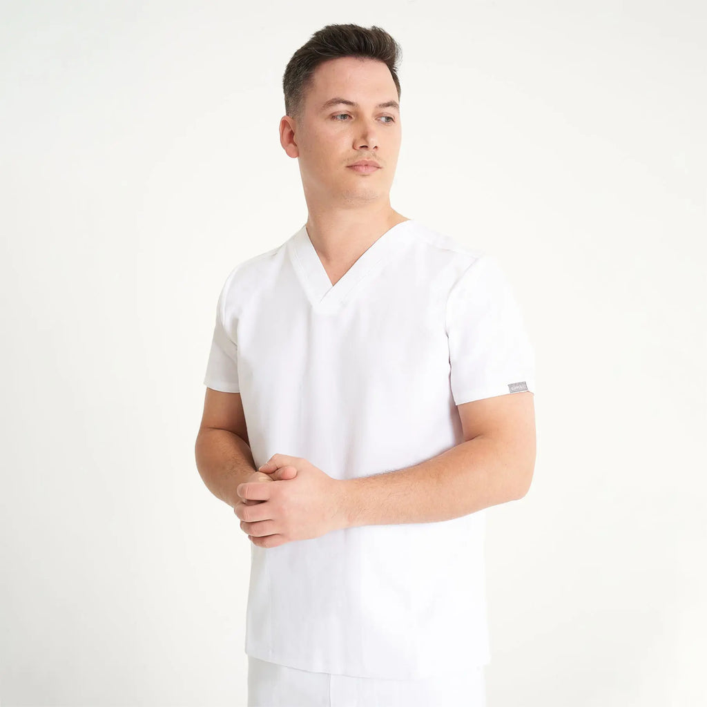 Simki Scrubs Men's Oscar Scrub Top White | scrub-supply.com