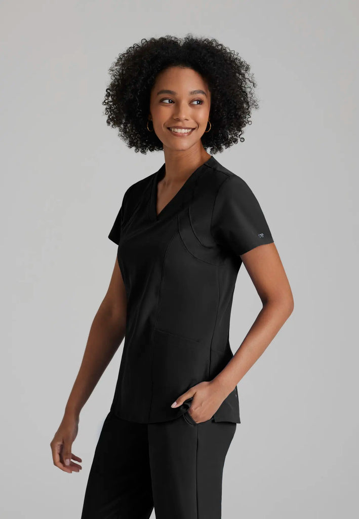 Barco Scrubs Women's Racer Top Black | scrub-supply.com