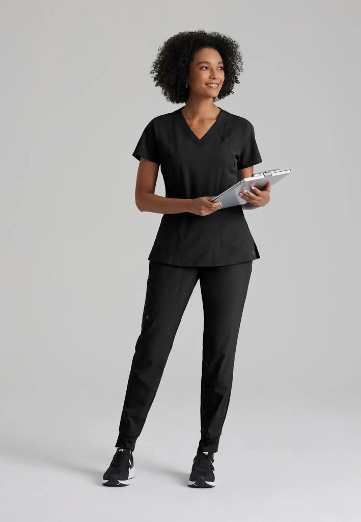 Barco Scrubs Women's Racer Top Black | scrub-supply.com