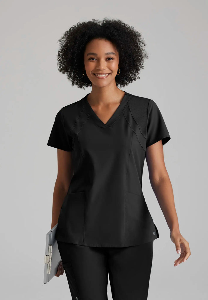 Barco Scrubs Women's Racer Top Black | scrub-supply.com