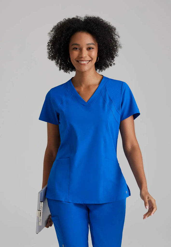 Barco Scrubs Women's Racer Top New Royal | scrub-supply.com