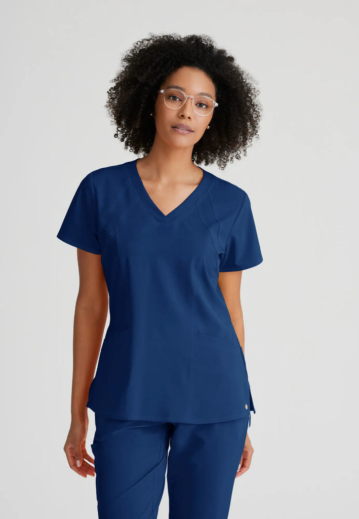 Barco Scrubs Women's Racer Top Indigo | scrub-supply.com