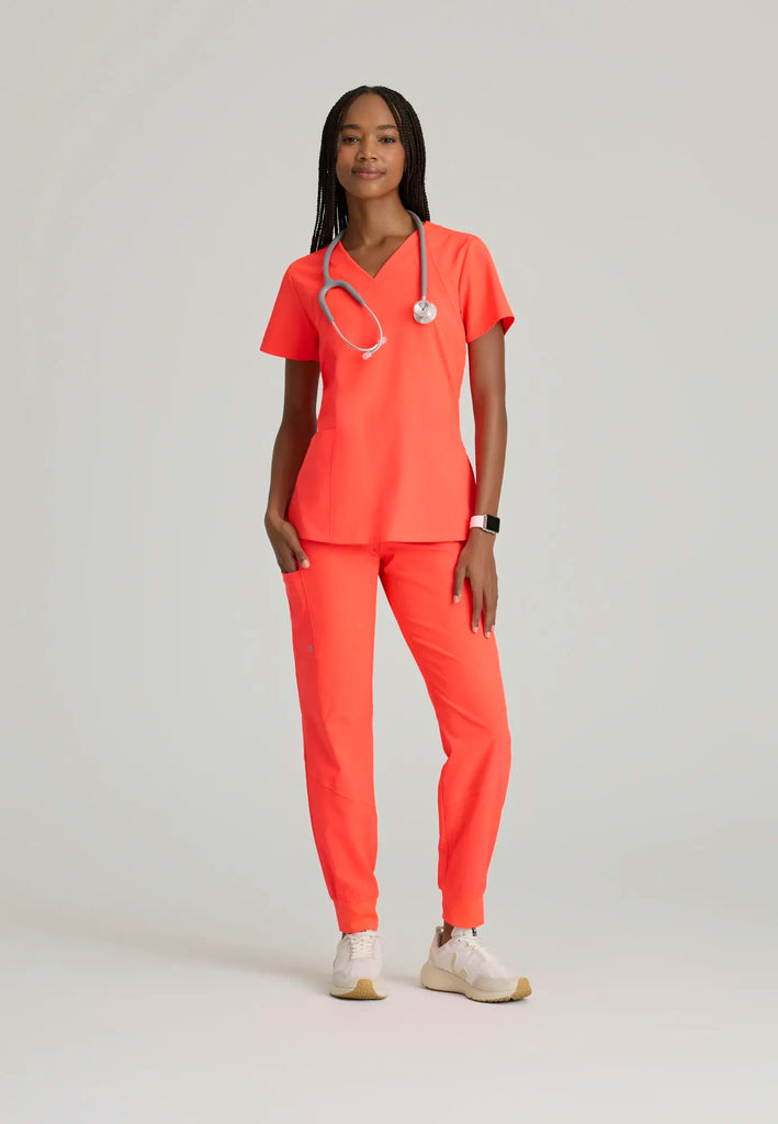 Barco Scrubs Women's Racer Top Neon Flame | scrub-supply.com