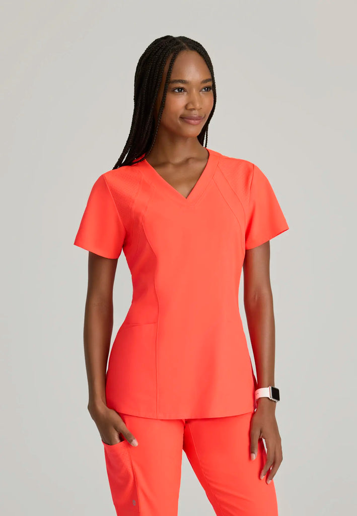 Barco Scrubs Women's Racer Top Neon Flame | scrub-supply.com