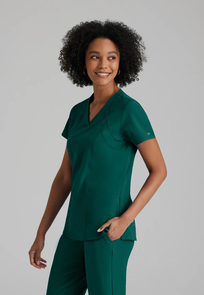 Barco Scrubs Women's Racer Top Hunter Green | scrub-supply.com