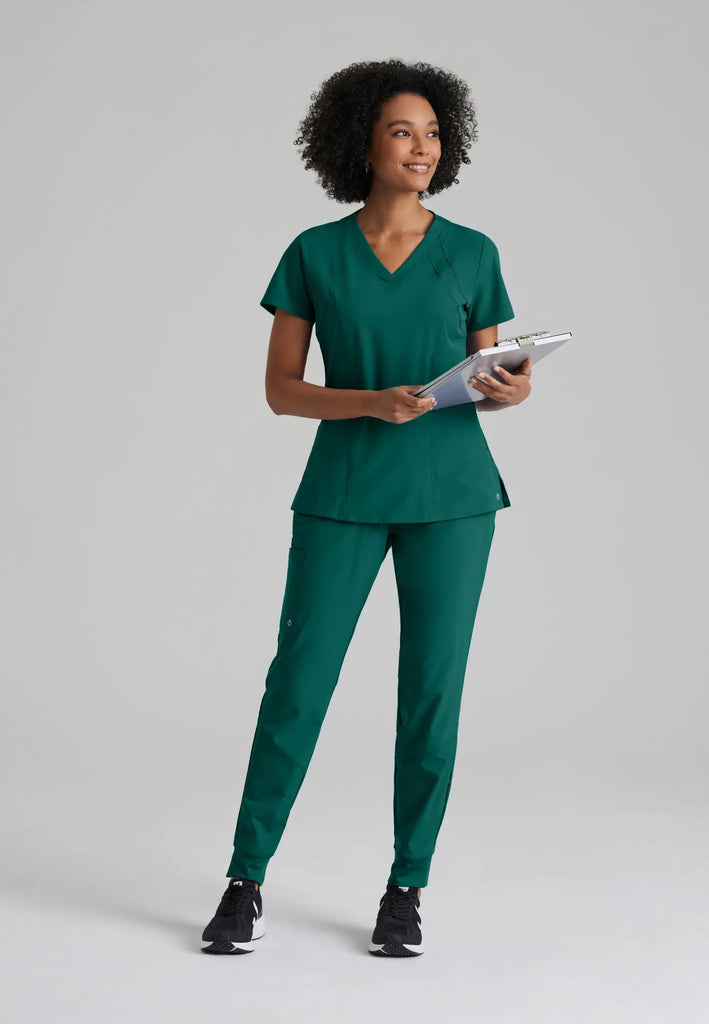 Barco Scrubs Women's Racer Top Hunter Green | scrub-supply.com