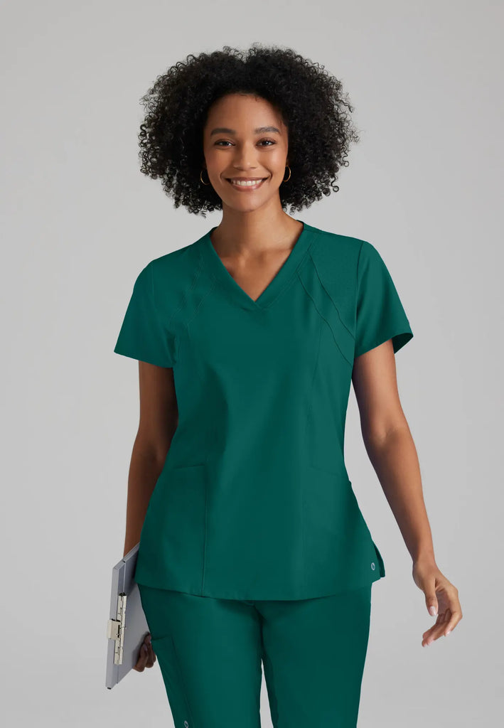 Barco Scrubs Women's Racer Top Hunter Green | scrub-supply.com