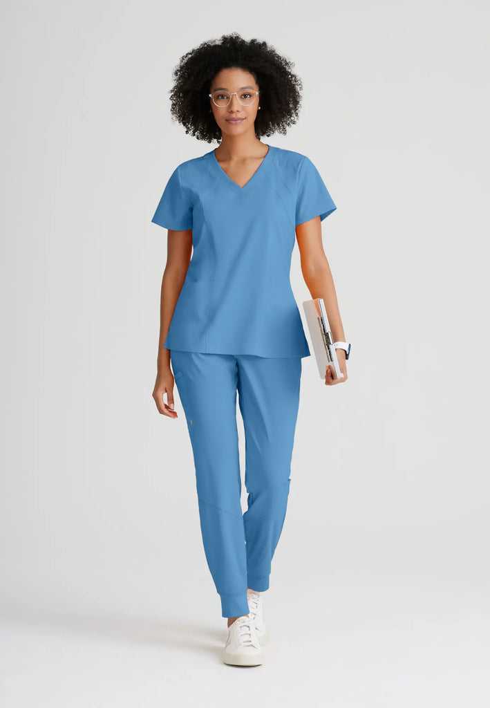 Barco Scrubs Women's Racer Top Ceil Blue | scrub-supply.com