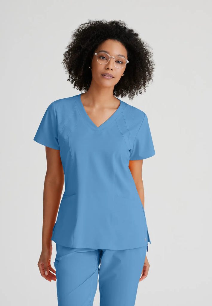 Barco Scrubs Women's Racer Top Ceil Blue | scrub-supply.com